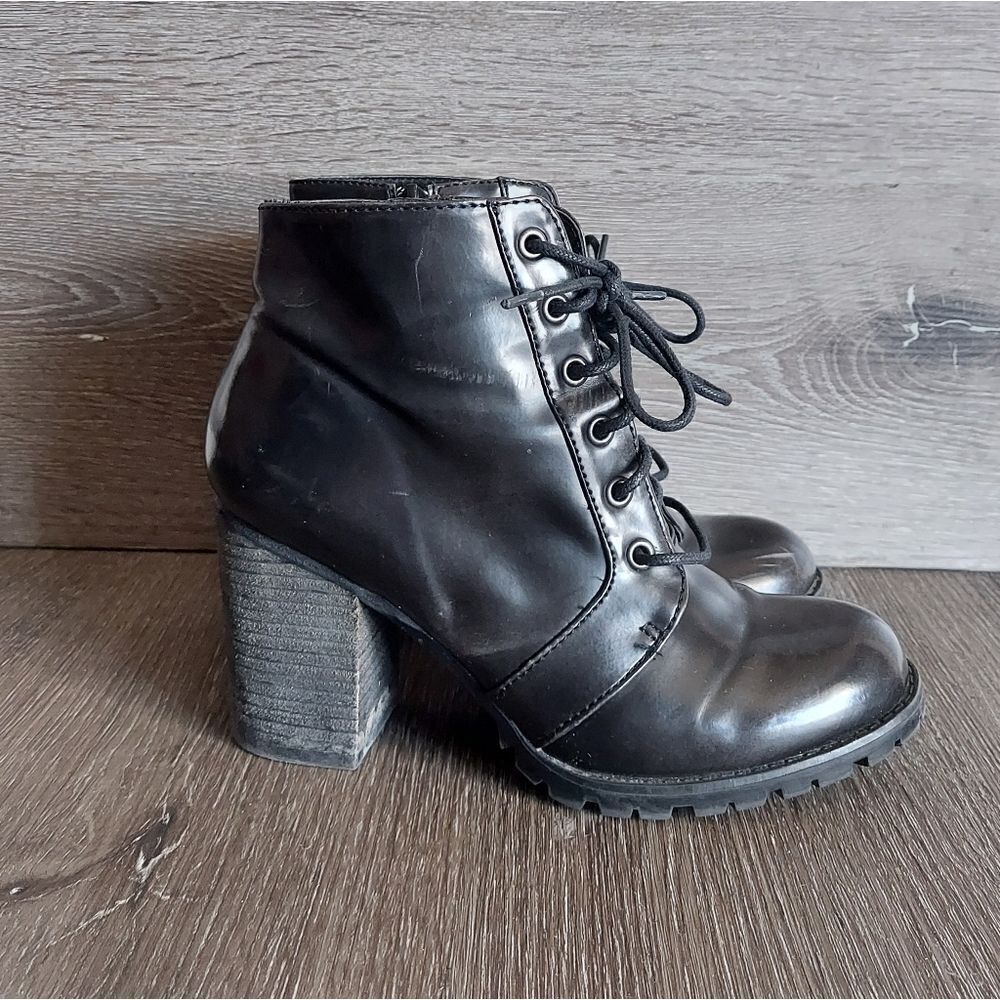 Madden Girl "Arrested" Black Faux Leather Ankle Combat Boot 8M